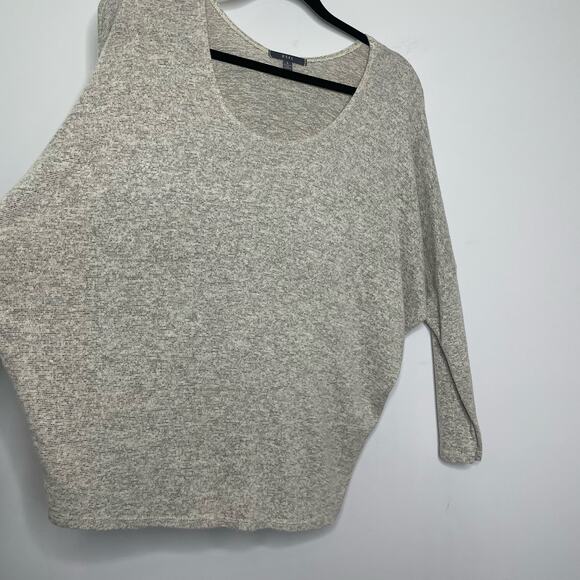 Gyft Long Sleeve Top Scoop Neck Drop Shoulder Sweater Gray Tan Lagenlook L - Picture 5 of 11